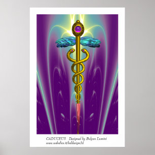 Poster OR CADUCUS Médicale Symbole violet vert Vagues