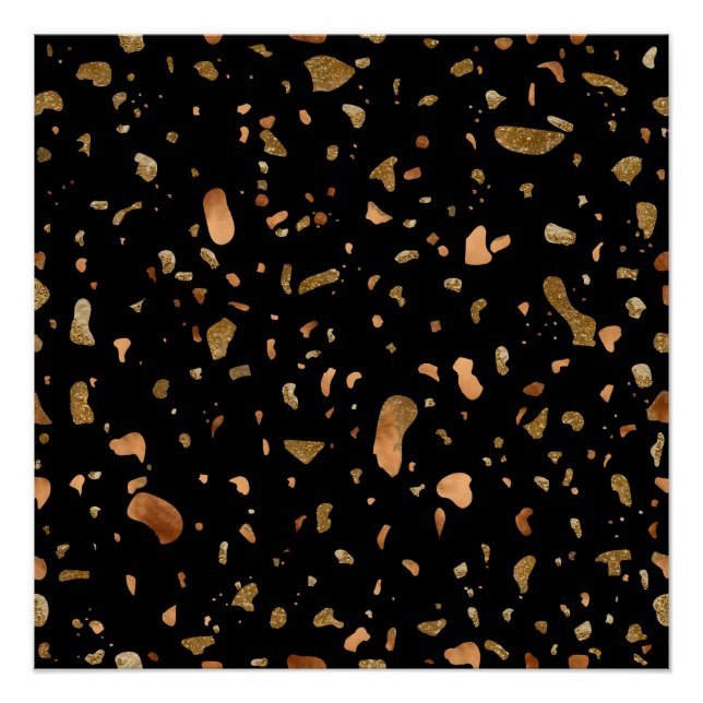 Poster Or de cuivre sur pierre noire Terrazzo (Devant)