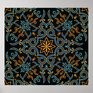 Poster Or et bleu : Vintage ornemental