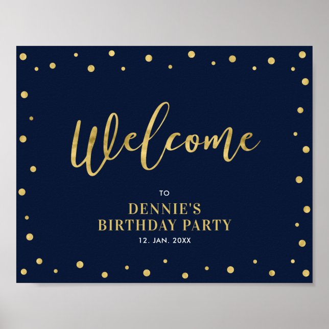Poster Or et marine | Symbole moderne Confetti Welcome Pa (Devant)