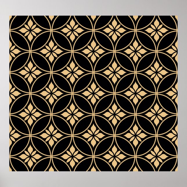 Poster Or et noir : Abstrait Floral Vintage (Devant)