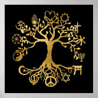 Poster or et noir World Peace Tree