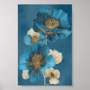 Poster Or floral botanique Coquelicot Ligne artistique