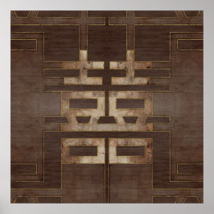 Poster Or géométrique de double symbole de bonheur sur le