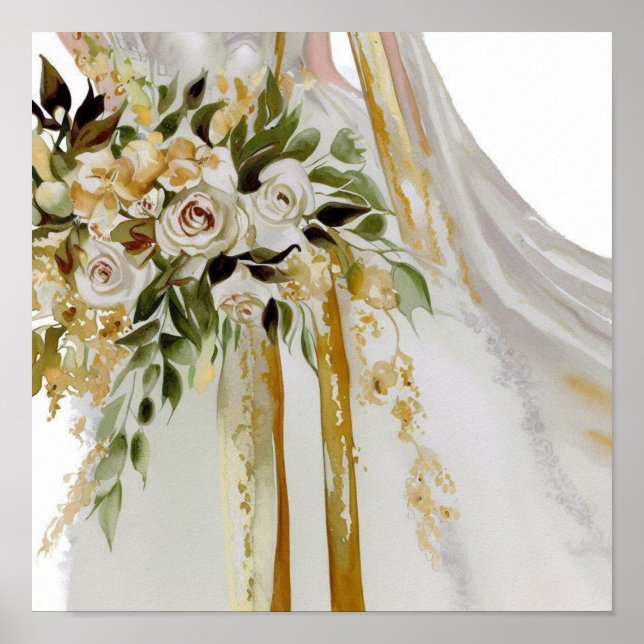 Poster Or glamour, Bouquet en cascade nuptiale 1, (Devant)