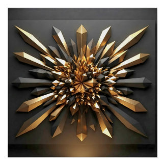 Poster Or Luxueux et Cristal Foncé Géométrique 3D Glos