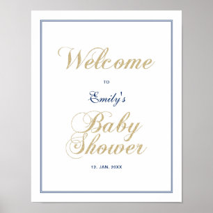 Poster Or & Navy   Panneau de bienvenue pour une baby sho