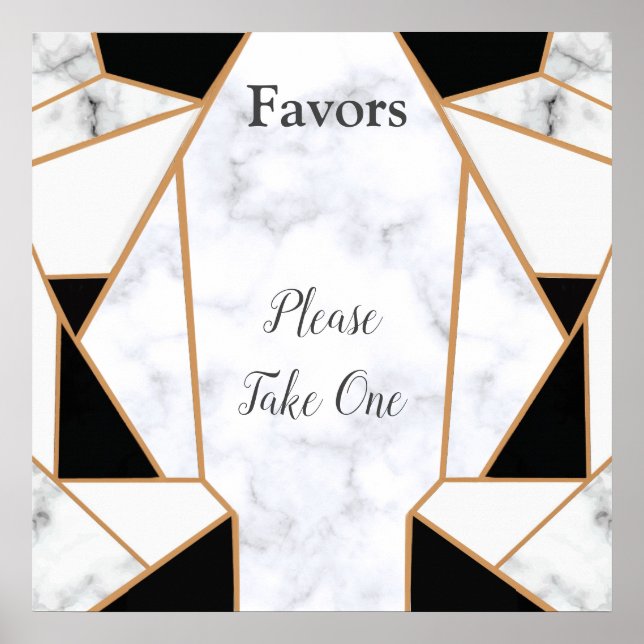 Poster Or noir moderne Abstrait sur le Marbre blanc (Devant)