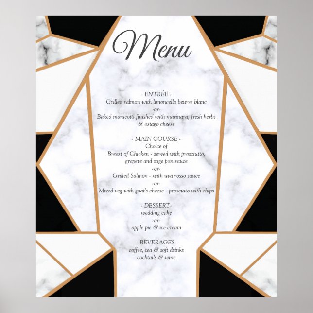 Poster Or noir moderne Abstrait sur le Marbre blanc (Devant)