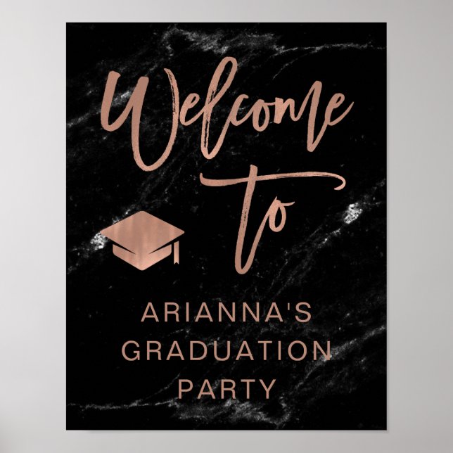 Poster Or Rose Faux et marbre | Accueil Grad Party (Devant)