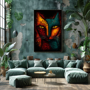 Poster Oracle de chat primal Art abstrait – Expressionnis