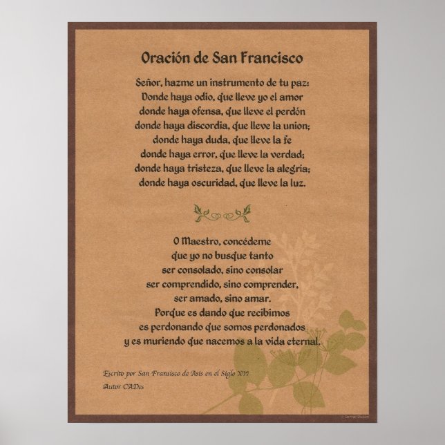 Poster Orancion de San Francisco (Devant)