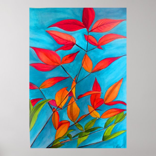 Poster Orange Autumn laisse l'aquarelle originale (Devant)