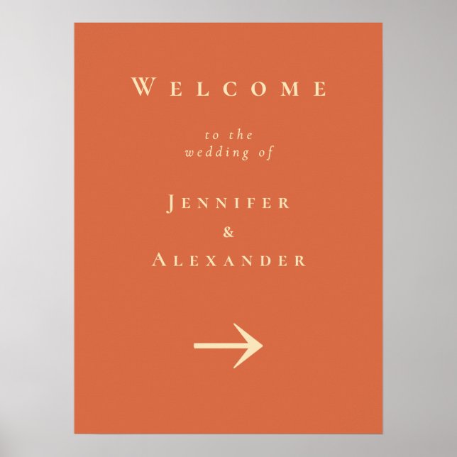 Poster Orange Bienvenue sur le panneau Mariage (Devant)
