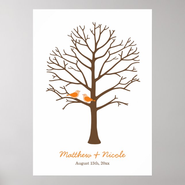 Poster Orange Brown Birds Arbre à empreintes digitales Ma (Devant)