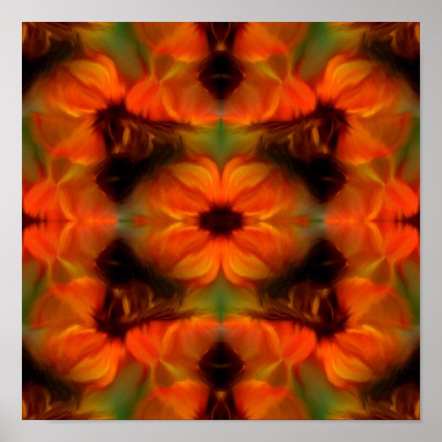 Poster Orange Brown Fleurs Abstraites (Devant)