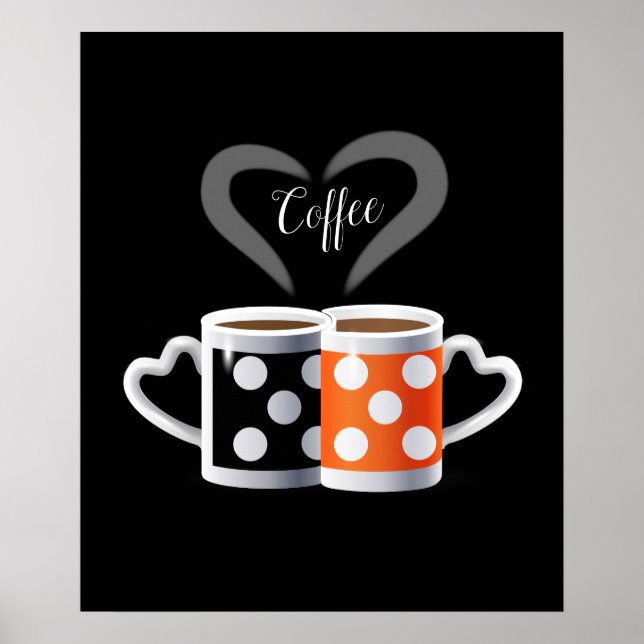 Poster Orange + Café noir Couleur pois Pot tendance (Devant)