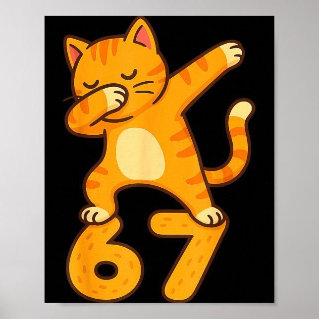 Poster Orange Cat Dabbing Funny 67 Six Seven Meme  (Devant)