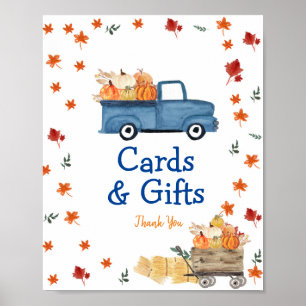 Poster Orange Citrouille Bleu Vintage Camion Aquarelle Fa