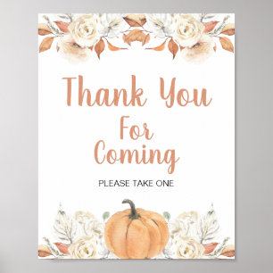Poster Orange Citrouille Rustique Merci Floral pour venir