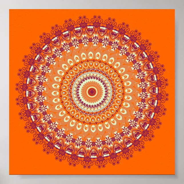 Poster Orange Elegance Mandala Kaleidoscope (Devant)