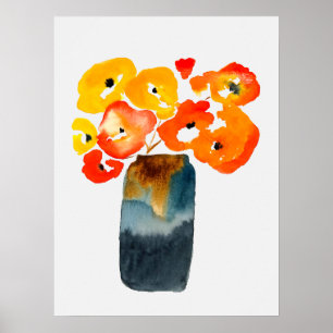 Poster Orange fleurs de pavot aquarelle
