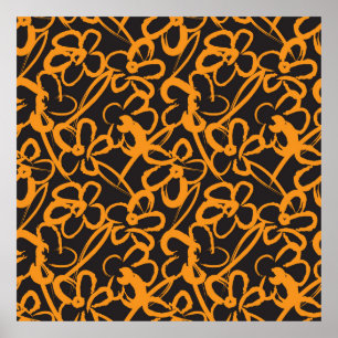 Poster Orange Floral brosse un fond motif sans soudure