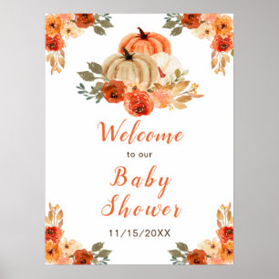 Poster Orange Floral Rustique Baby shower Citrouille