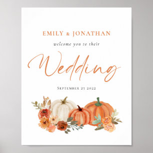 Poster Orange Florals Citrouille Automne Bienvenue au Mar