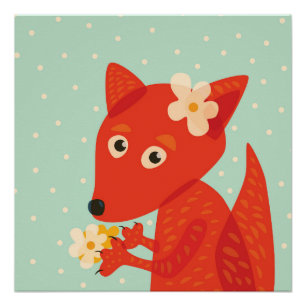 Poster Orange Fox Kawaii Cute Kids