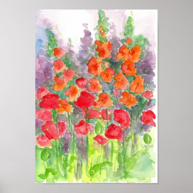 Poster Orange Gladiolas Rouge Populaire Aquarelle (Devant)