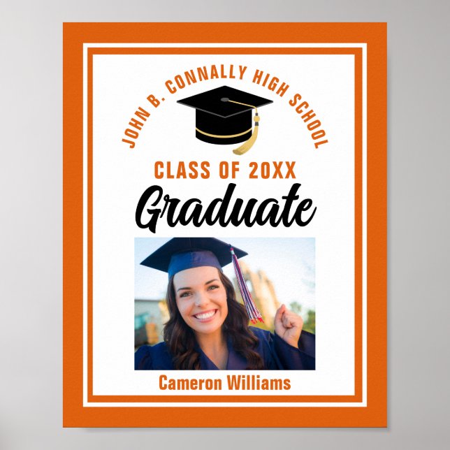 Poster Orange Graduation Customisée Graduate Photo Party (Devant)