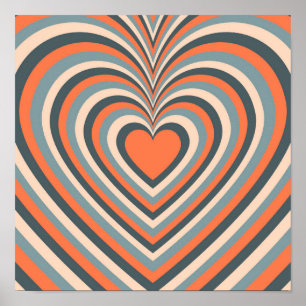 Poster Orange Grey Hypnotique Motif d'amour du coeur