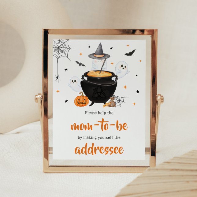 Poster Orange Halloween Baby est Brassant Enveloppe Stati (Baby is Brewing Baby Shower Envelope Station Sign)