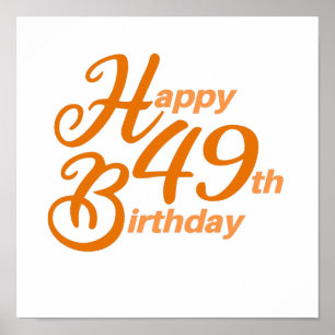 Poster Orange Happy 49e Anniversaire texte cursif