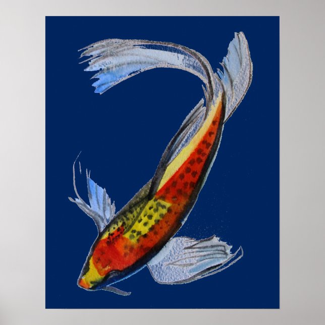 Poster Orange Koi japonais aquarelle poisson (Devant)