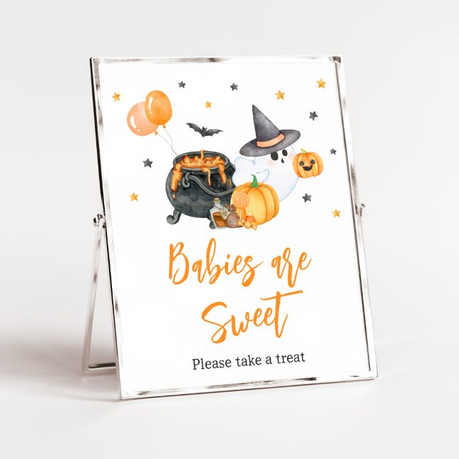 Poster Orange Little Boo Ghost Baby sont doux (Ghost Halloween Baby Shower Babies are Sweet Sign)
