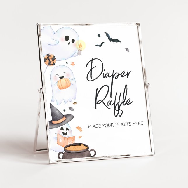 Poster Orange Little Boo Halloween Diner Raffle (Orange Little Boo Baby Shower Diaper Raffle Sign)