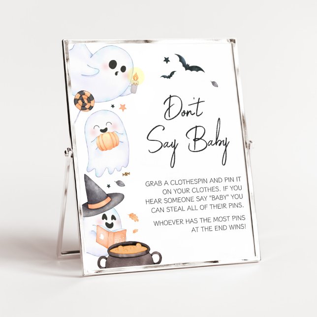 Poster Orange Little Boo Halloween Ne pas dire bébé (Orange Little Boo Baby Shower Don't Say Baby Sign)