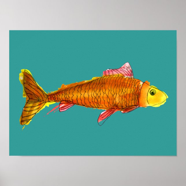 Poster Orange mignon art original poisson rouge (Devant)