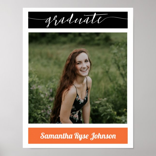 Poster Orange Modern Block Photo Graduation (Devant)