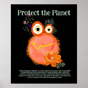Poster Orange PROTÉGER LA PLANÈTE, SAUVER TERRE MÊME Art