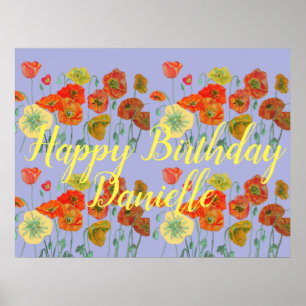 Poster Orange Red Poppy violet joyeuse Dames d'anniversai