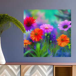 Poster Orange rose et violet Fleurs AI Art