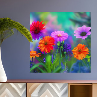 Poster Orange rose et violet Fleurs AI Art
