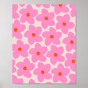 Poster Orange Rose Fleur Rétro Et Neutre