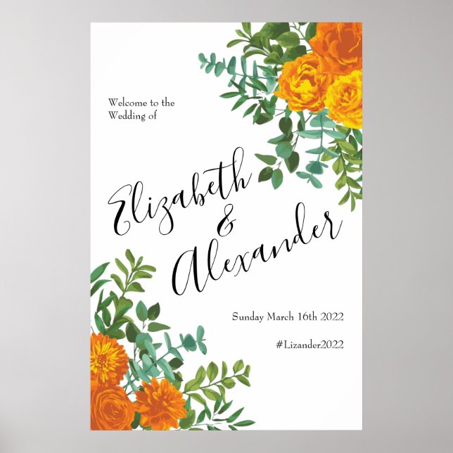 Poster Orange Rose Mariage Floral Moderne (Devant)