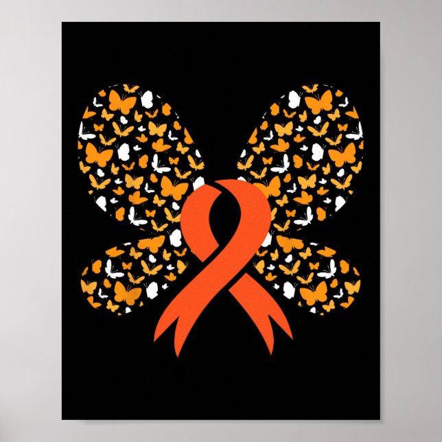 Poster Orange Ruban Papillon Leucémie Sensibilisation Sur (Devant)