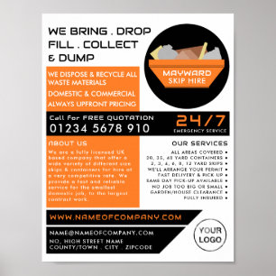 Poster Orange Rubbish Skip, Skip/Dumster Company