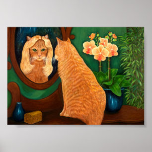 Poster Orange Tabby Cat and Mirror